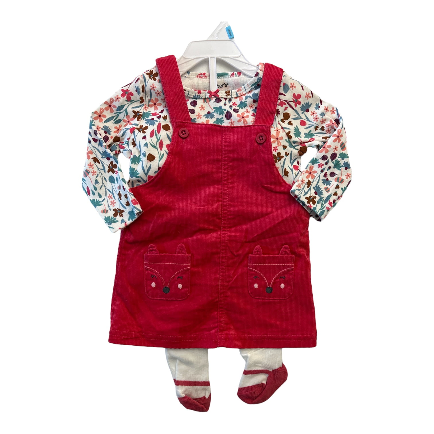 Carter s Baby Girl s 3 Piece Long Sleeve Top Overall Dress Tights Set Pink Floral 6M Walmart