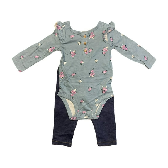 Carter's Baby Girl's 4 Piece Long Sleeve Body Suits & Leggings Set (Blue Floral/Cream Owl, 3-6M)