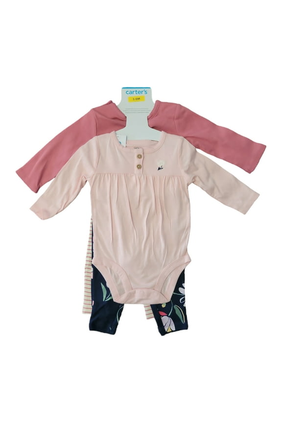 Baby Girl's 4-Piece Long Sleeve Bodysuits & Jogger Pants Set (Pink/Floral/Mom, 3-6M)