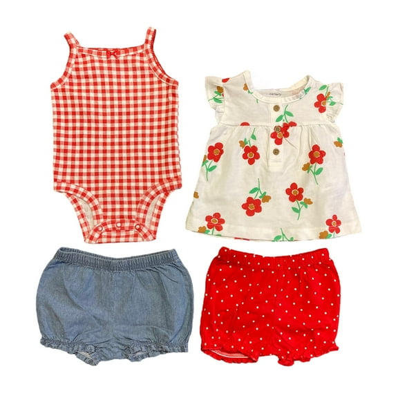 Carter's Baby Girl's 4-Piece Mix & Match Tops and Diaper Cover Sets (Flower/Denim, 0-3M)