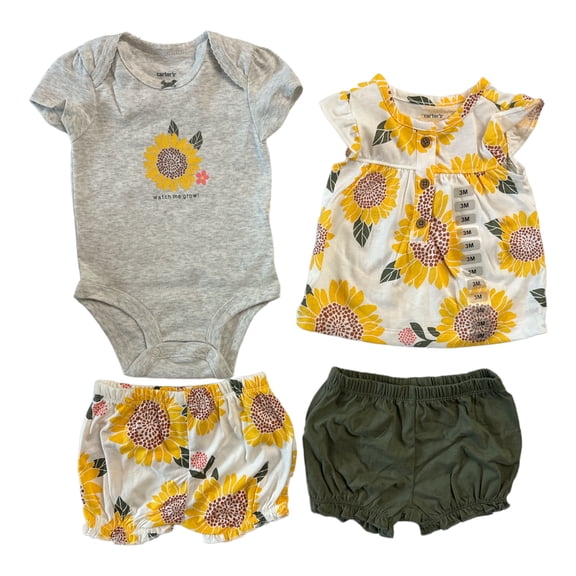Carter's Baby Girl's 4-Piece Short Sleeve & Shorts Playwear Set (Sunflower, 3M)