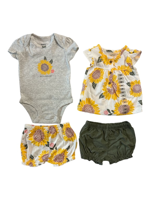 Baby Girl's 4-Piece Short Sleeve & Shorts Playwear Set (Sunflower, 3M)