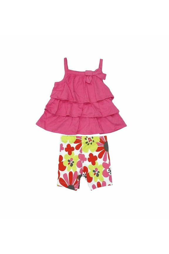 Baby Girl's Pink Tiered Tunic, Floral Shorts Set, Size 9 Months
