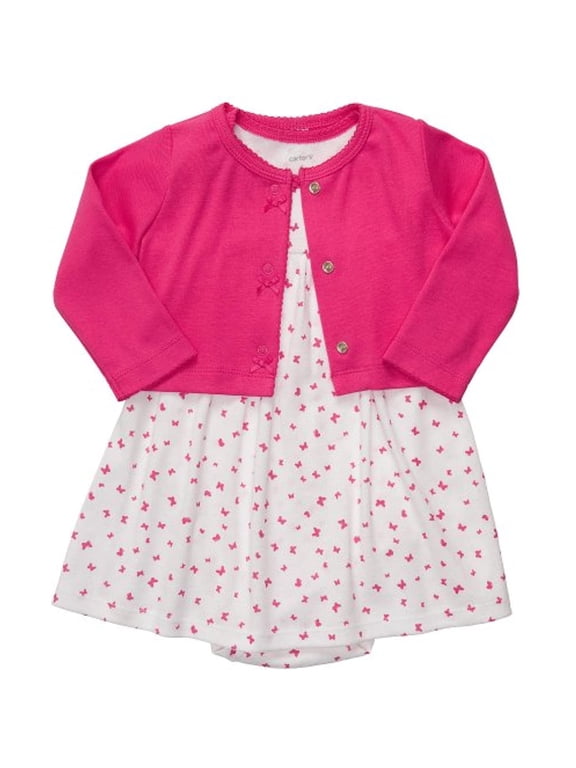 Baby Girls' 2 Pc Dress Set - Pink Butterfly - 3 Months