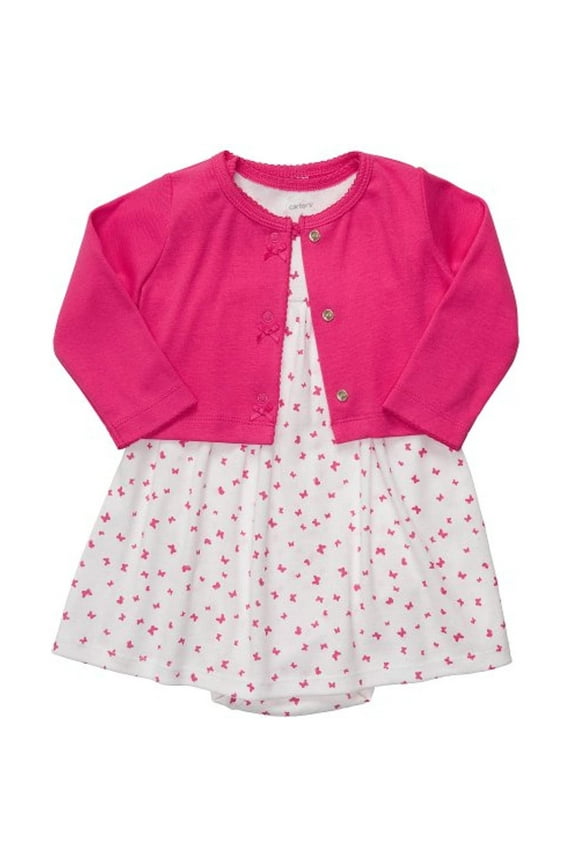Baby Girls' 2 Pc Dress Set - Pink Butterfly - 3 Months