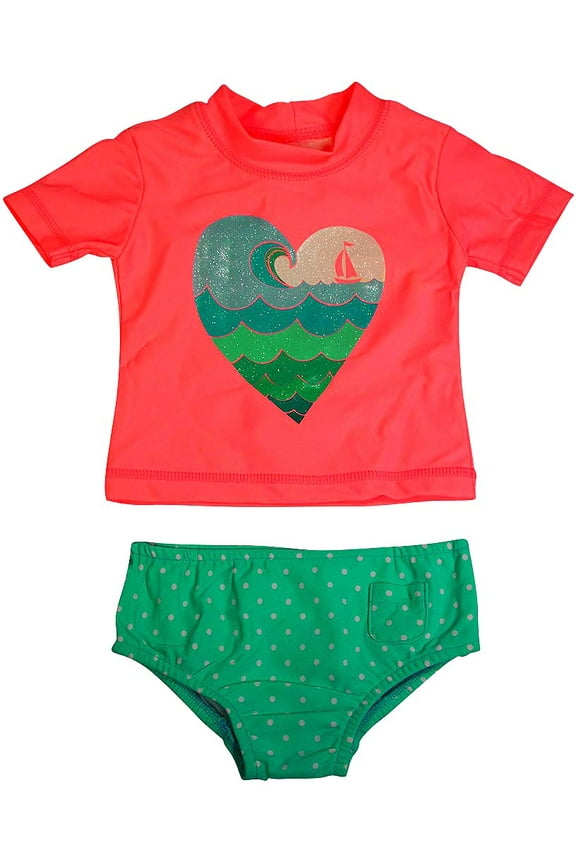 - Baby Girls 2PC Short Sleeve Rashguard Swim Set 38840-18Months (light pink heart)