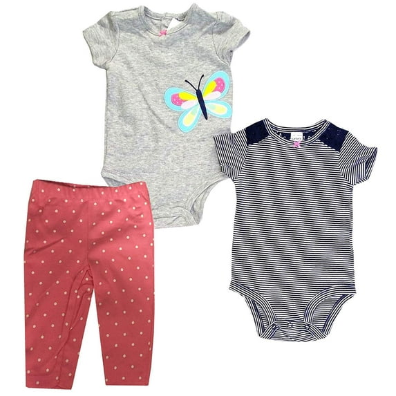 Carter's Baby Girls' 3-Piece Little Character Set, Butterfly/Navy Stripe, 3 Months