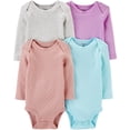 thumbnail image 1 of Carter's Baby Girls' 4 Pack Long Sleeve Bodysuit, Solid, Preemie, 1 of 3