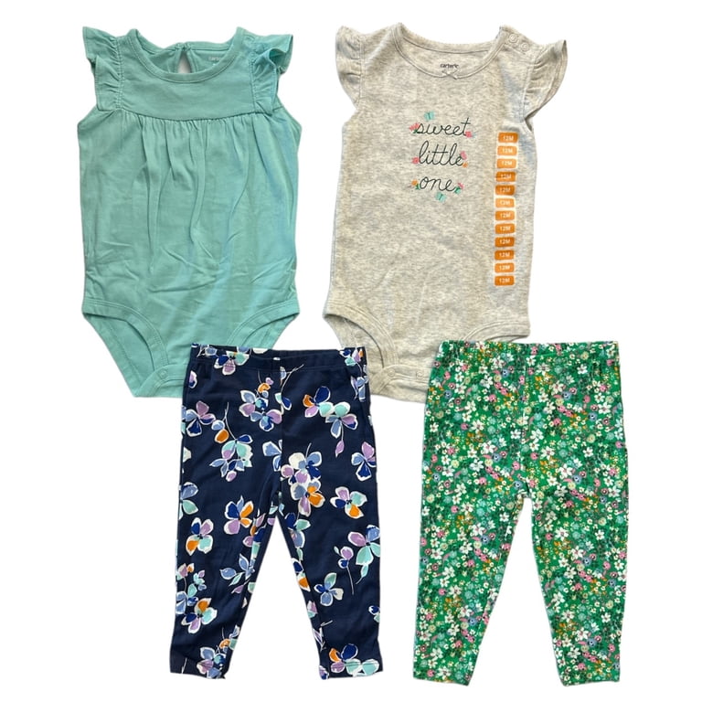 Adorable 4-piece Outfit Set For Baby And Toddler Girls From Carter's! Brand New With Tags. You Get Two Short Sleeve Bodysuits And Two Pairs Of Leggings. Soft Cotton Blend, Mix-and-match Colors, Easy Snap Closures. Perfect For Any Season.