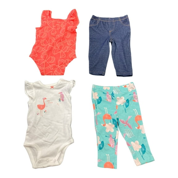 Carter's Baby Girls 4 Piece Short Sleeve Bodysuit & Legging Set (Tropical, 12M)