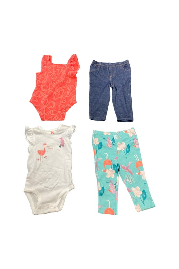 Baby Girls 4 Piece Short Sleeve Bodysuit & Legging Set (Tropical, 12M)