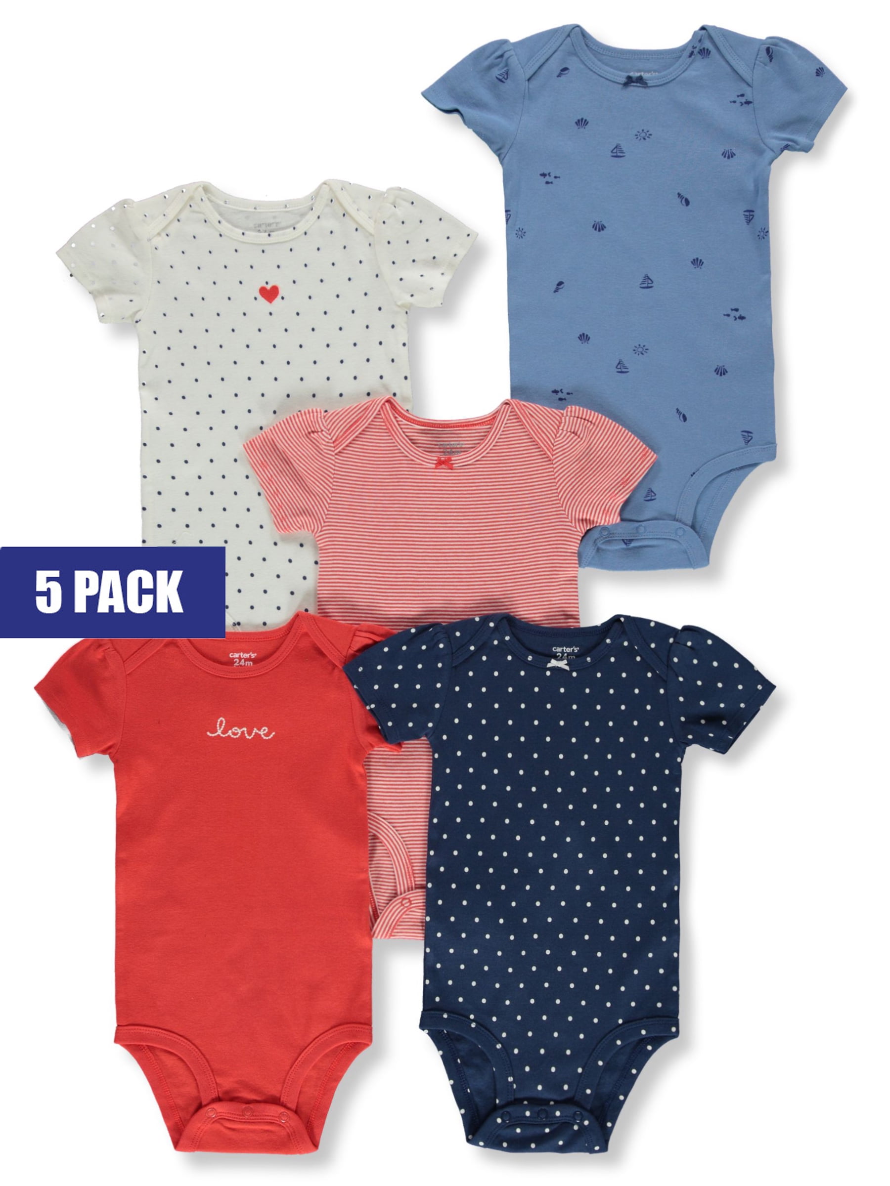 Carter's Baby Girls' 5-Pack Bodysuits Color: red/navy Size: 18 months