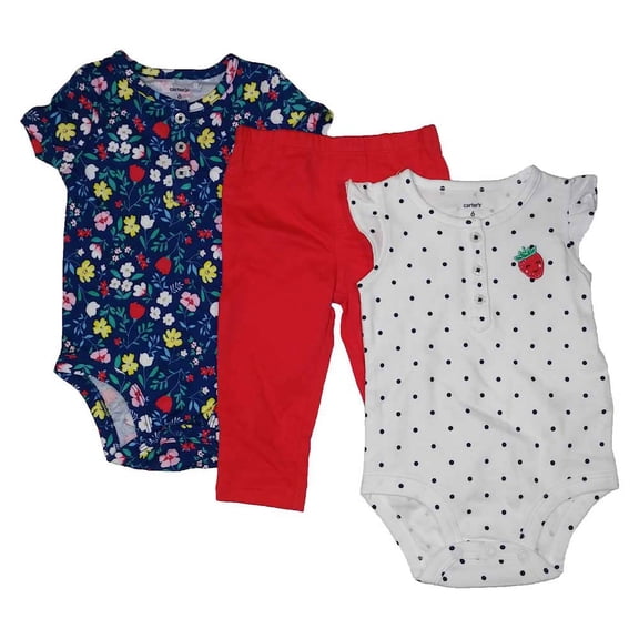 Carter's Baby Girls Bodysuit Pants 3PC Set Floral Navy Red White Dots 9M