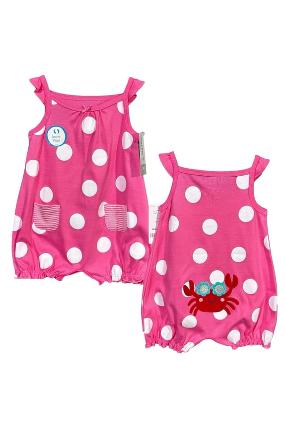 Baby Girls Cotton Romper One-Piece Outfit Size 6M Pink Polka Dot Crab