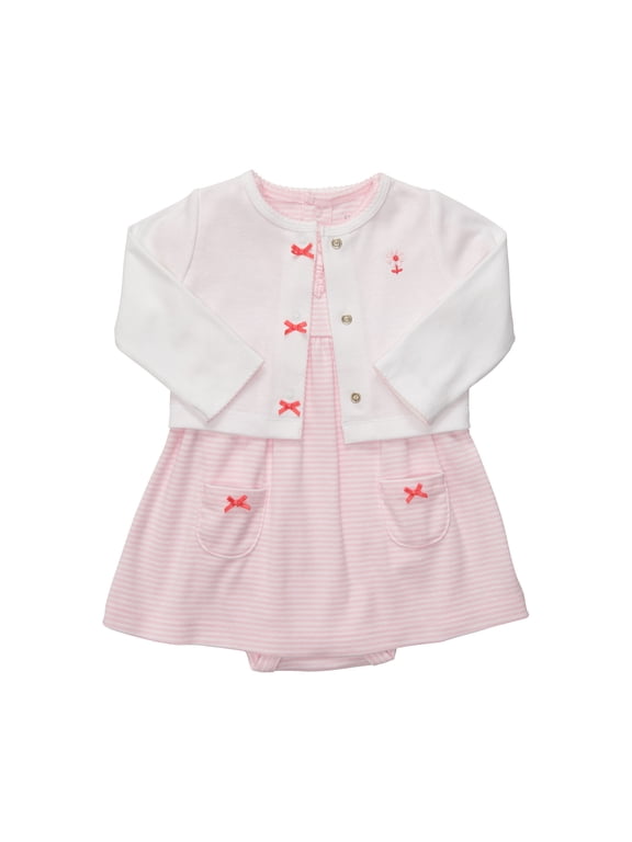 Baby Girls' 2 Pc Dress Set - Pink Stripe - Newborn