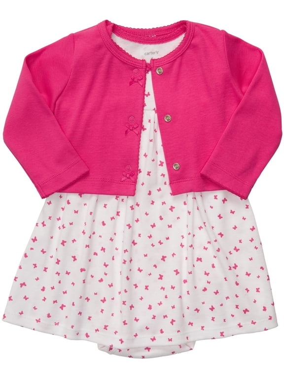 Baby Girls' 2 Pc Dress Set - Pink Butterfly - Newborn