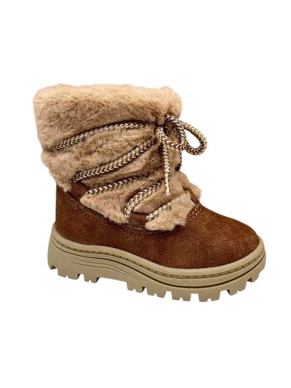Carters Baby Girls Faux Fur Warm Winter Boots Size 5 Tan-Brown Lightweight