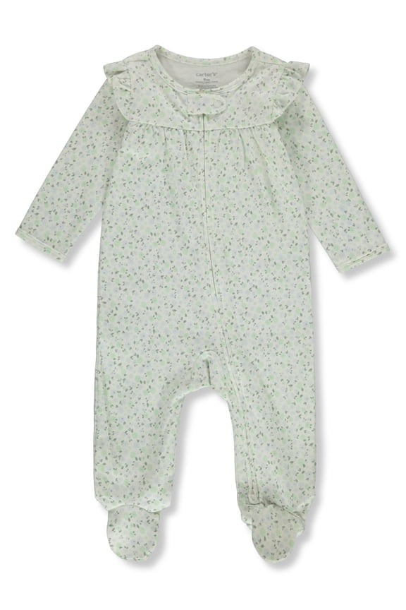 Baby Girls' Floral Collar Long-Sleeve Bodysuit Color: sage green Size: 6 months