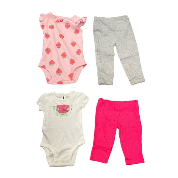Carter's Baby Girls Easy Care 4 Piece Snap Closure Body Suit Set (Pink/White/Grey, 18M)