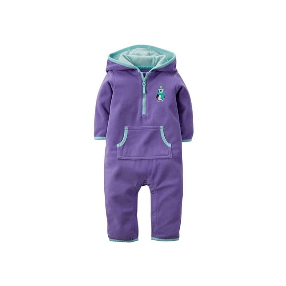 Carter's Baby Girls' Hooded Fleece Jumpsuit Romper 3 Months, Purple
