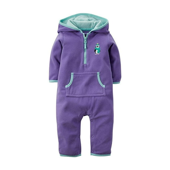 Carter's Baby Girls' Hooded Fleece Jumpsuit Romper 3 Months, Purple
