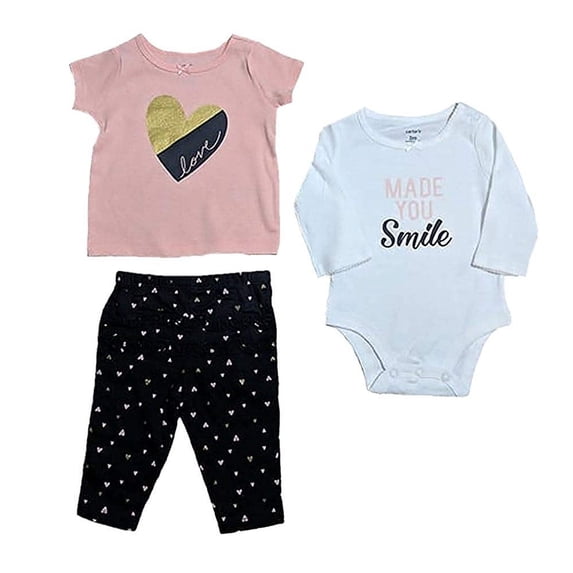 Carter's Baby Girls Take Me Away 3-Piece Little Character Set, Smile/Hearts, 3 Months