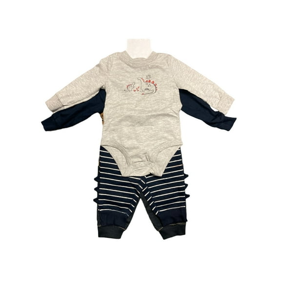 Carter's Baby & Toddler Boy's 4-Piece Long Sleeve Bodysuit & Legging Set (Grey Dino, 3-6M)