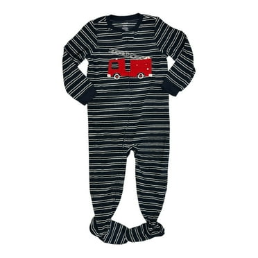 Carter's Baby & Toddler Boy's One-Piece Full-Zip Fleece Footed Pajama (Navy/Firetruck, 3-6M)