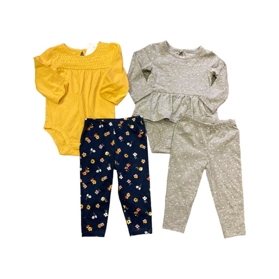Carter's Baby & Toddler Girl's 4-Piece Long Sleeve Bodysuit & Legging Set (Gold/Navy Floral, 24M)