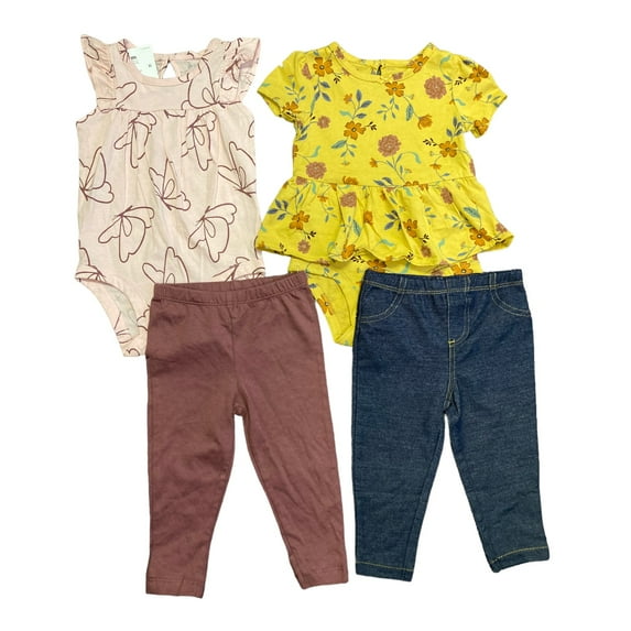 Carter's Baby & Toddler Girl's 4-Piece Short Sleeve Bodysuit & Pants Set (Butterfly/Floral, 3-6M)