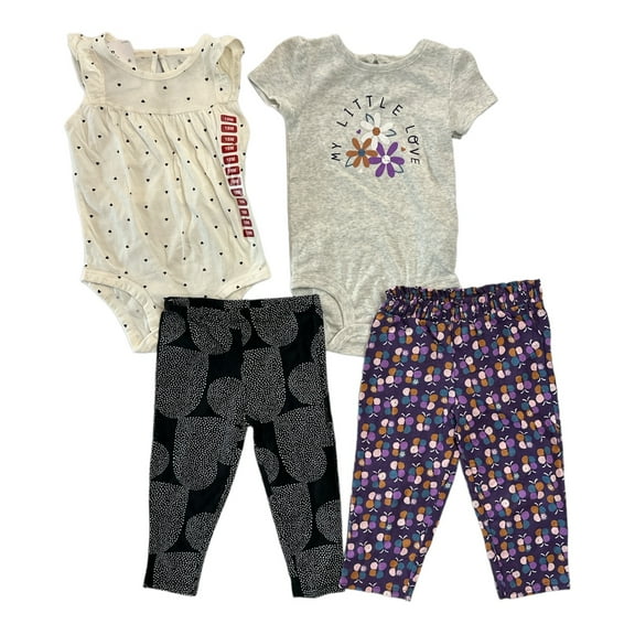 Carter's Baby & Toddler Girl's 4-Piece Short Sleeve Bodysuit & Pants Set (My Little Love, 6-9M)