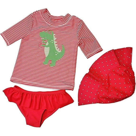 Carter's Baby Toddler Little Girl Swimsuit 3pc Set, Rash Guard, Hat, Orange