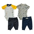 thumbnail image 1 of Carter's Boy's 4 Piece Cotton Print Bodysuit Pant Set (Blue/White/Yellow/Gray, 12M), 1 of 1