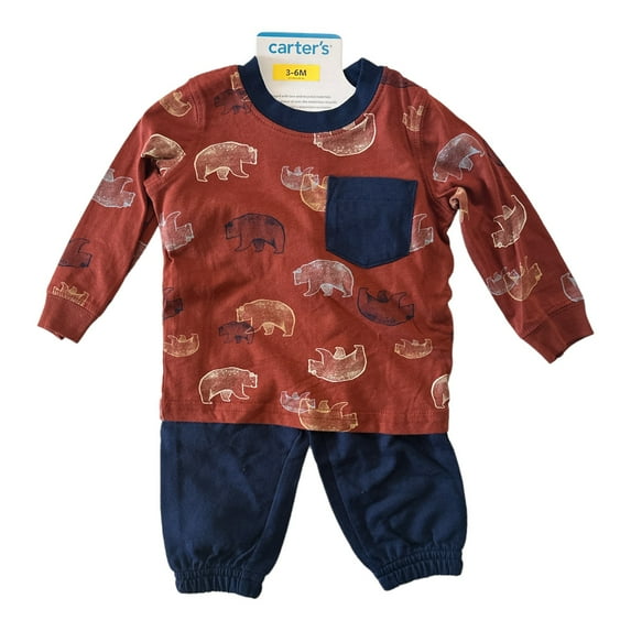Carter's Boy's Baby & Toddler 2 Piece Long Sleeve & Jogger Pant Outfit Set (Brown, 3T)