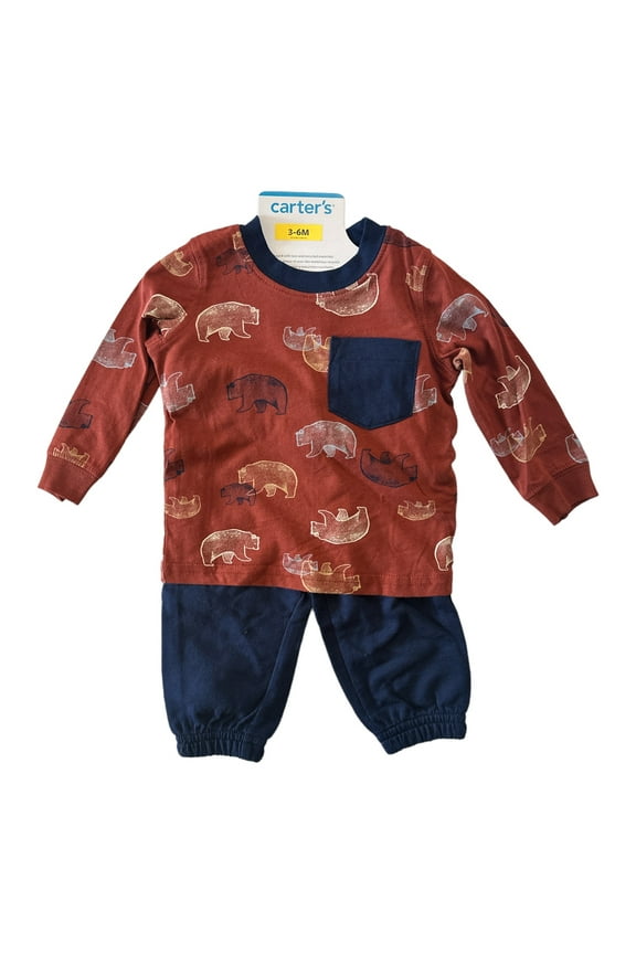 Boy's Baby & Toddler 2 Piece Long Sleeve & Jogger Pant Outfit Set (Brown, 9-12M)