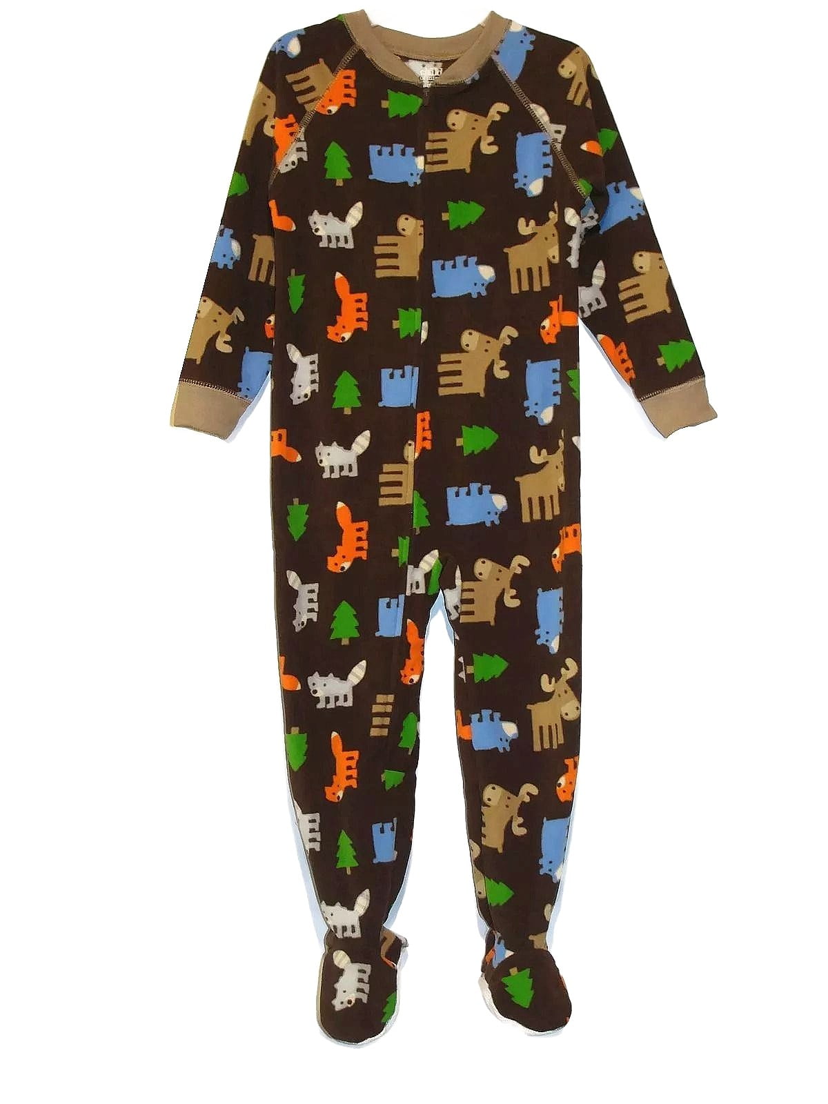 Carter's Boy's Brown Moose, Forest Animal Fleece Footed Pajama Sleeper, Size 4T