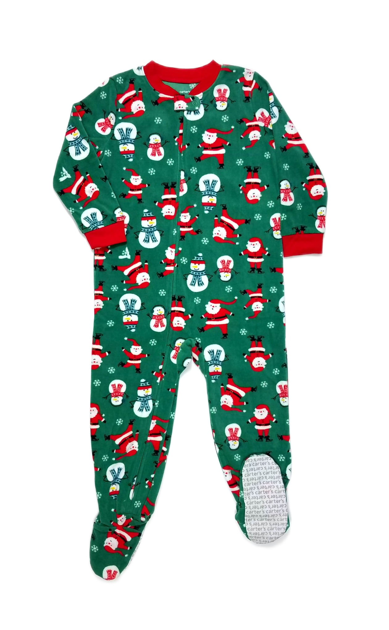 Carter's Boy's Green Santa and Snowman Fleece Pajama Sleeper, Size