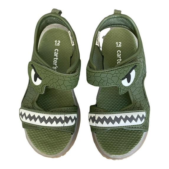 Carter's Toddler Boy's Hook & Loop Fun Light Up Summer Sandals (Olive Dino, 11)