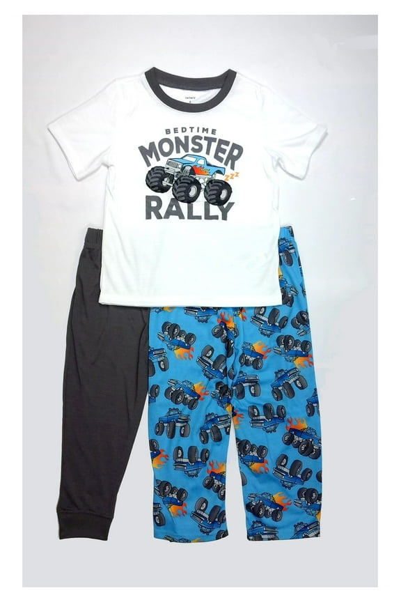 Boy's Monster Truck Rally 3-Piece Bedtime Pajama Set, Size 7