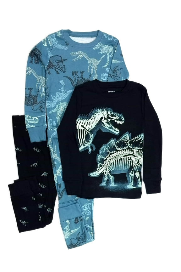 Boy's T-Rex Glow-In-The-Dark 4-Piece Dinosaur Pajama Set, Size 7