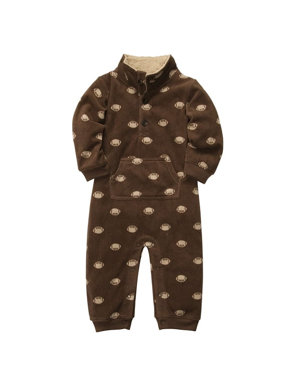 Boys Football Microfleece 1 Pc Coveralls Jumpsuit Brown 18 months
