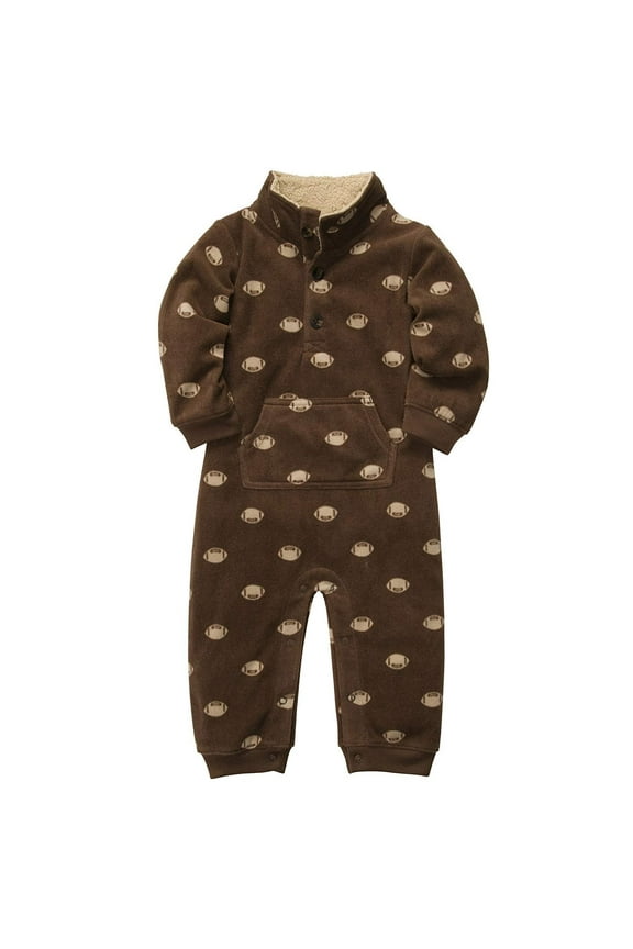 Boys Football Microfleece 1 Pc Coveralls Jumpsuit Brown 24 months