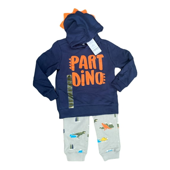 Carter's Boys Part Dino Spiked Hood Pullover & Jogger, V-Neck 2 Piece Set (5T)