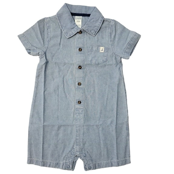 Carter's Boys Short Sleeves Soft Breathable Fun Prints Romper/Sunsuit (Chambray, 6M)