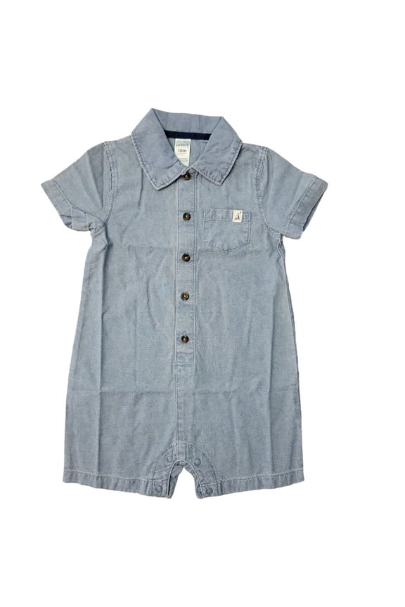 Boys Short Sleeves Soft Breathable Fun Prints Romper/Sunsuit (Chambray, 6M)