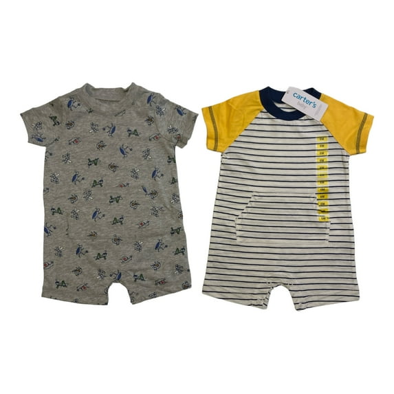 Carter's Boys Toddler 2 Piece Snap Closure Cotton Bodysuit Set (White/Yellow/Gray, 9M)