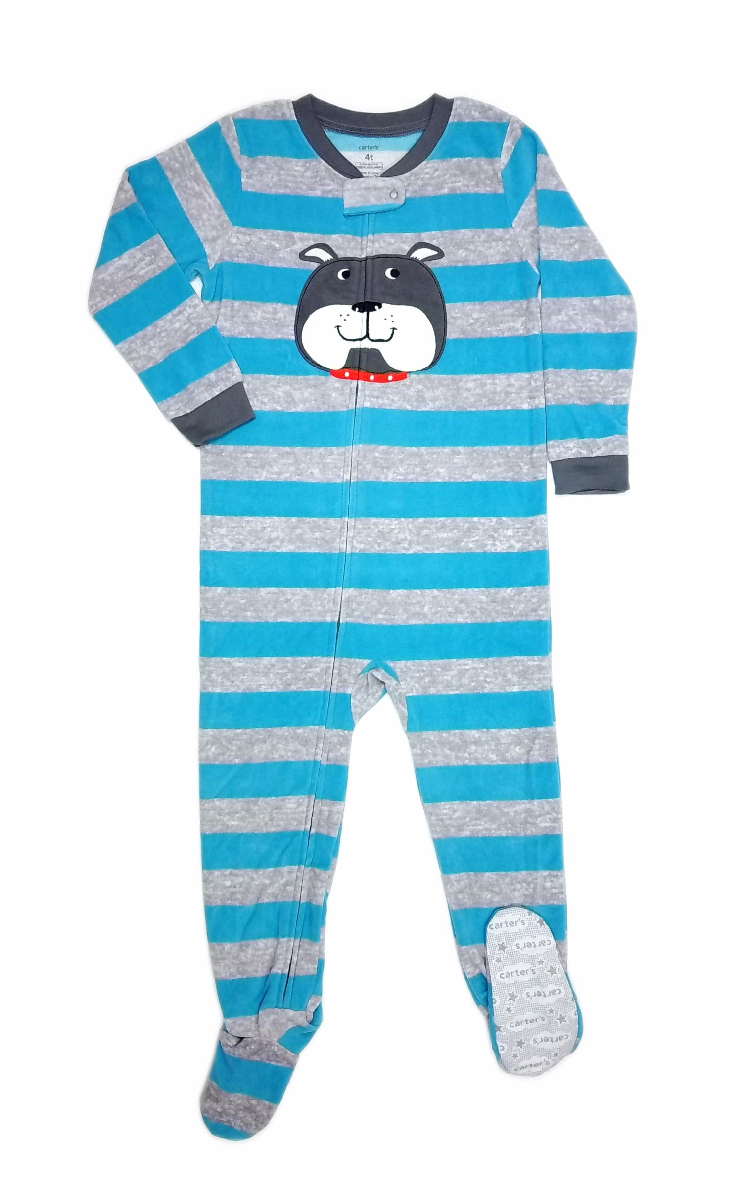 Carter's Bulldog Puppy Dog Fleece Striped Footed Pajama Sleeper