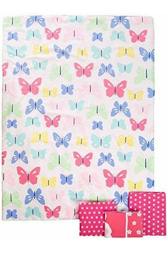 Butterflies 4-Piece Toddler Bedding Set, Pink/White