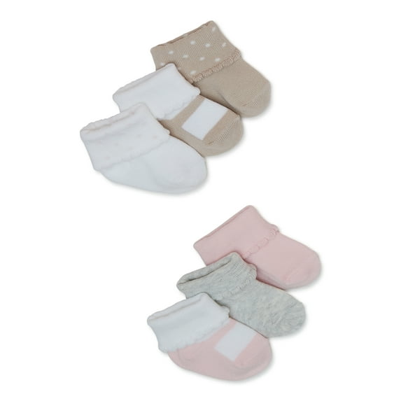 Carter's Child of Mine 6-12 mo Folded Cuff Maryjane Socks Pink, 6 pc