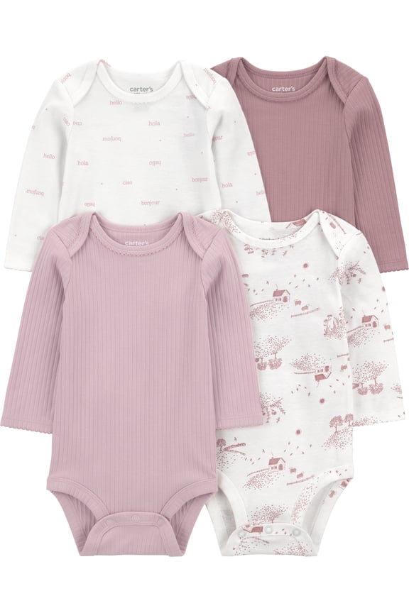 Baby Bodysuits, 4-Pack, Sizes Preemie-18 Months